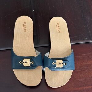 Dr. Scholl's Blue Slide Sandals with Gold Accent